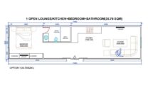 One King BT1BK 40ft Transportable Container Home Floor Plan 1 Bedroom 1 Bathroom Steel Frame Kit