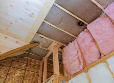 Covering View Of Layers Of Pink Fiberglass Insulation Cold Barrier