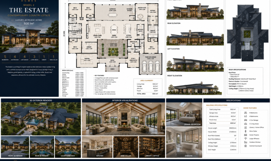 Arage Homes Kit The EstateThe Estate contemporary country estate luxury acreage home floor plan and renders - Spark Homes