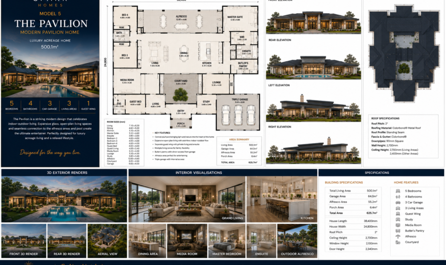 The Pavilion Acreage Kit Home 500sqm Modern Pavilion Style Steel Frame Kit Australia Wide