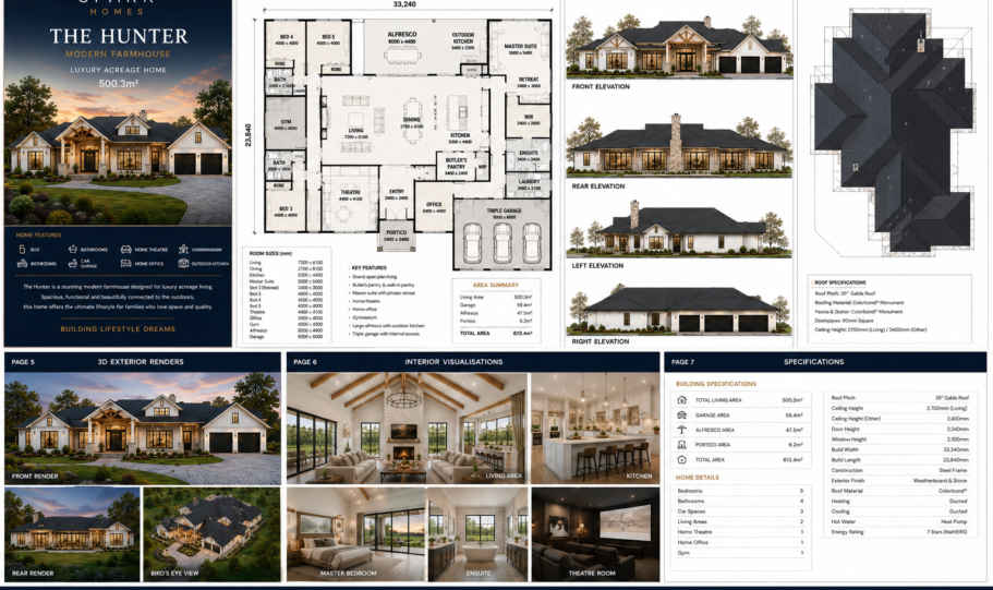 The Hunter Modern Farmhouse Acreage Kit Home 500sqm 5 Bedroom Luxury Design Australia Wide