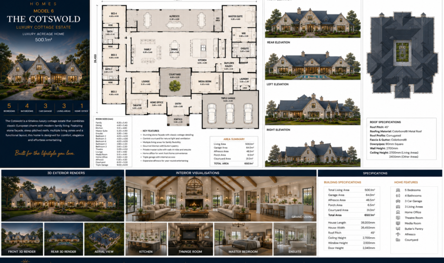 Cotswold Acreage Kit Home Luxury Country Estate 500sqm 5 Bedroom Steel Frame Kit Australia Wide