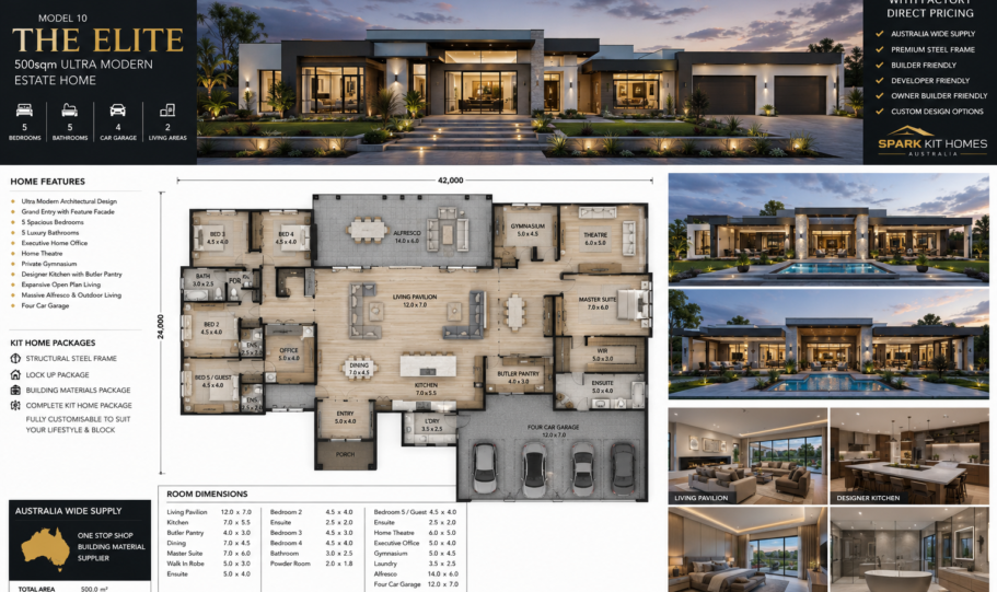 The Elite 500sqm Ultra Modern Kit Homes Luxury Design Steel Frame Kit Australia Wide Delivery