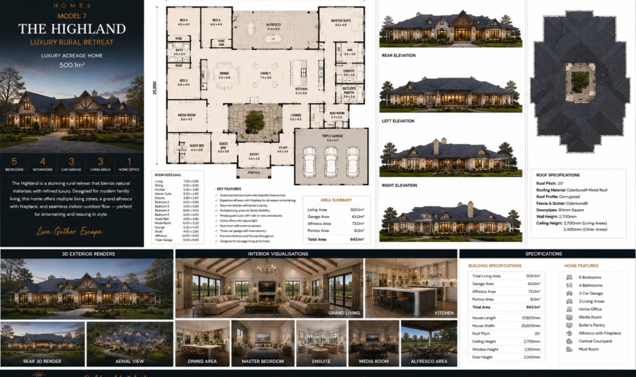 Highlands Acreage Kit Home Australia Wide Mountain Lodge Style 500sqm Luxury Steel Frame Kit