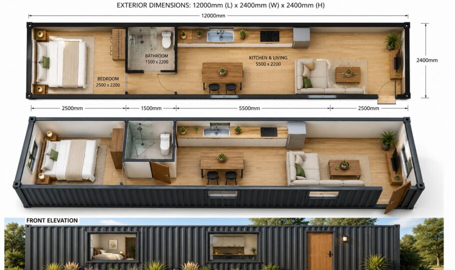 One Bedroom Shipping Container Home Kit Fully Insulated Pre-Fab Transportable Australia Wide