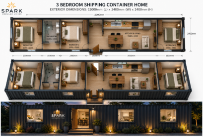 Three Bedroom Shipping Container Home Kit Pre-Fab Transportable Steel Frame Australia Wide