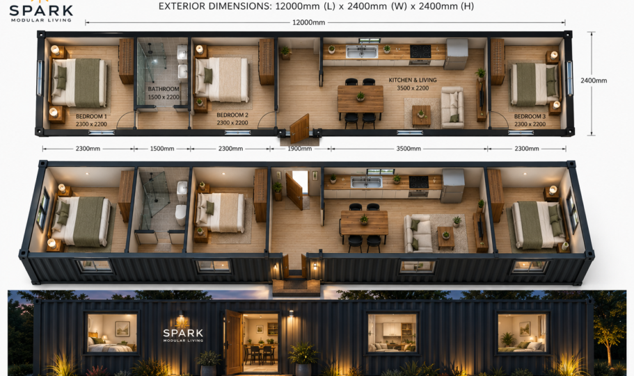 Three Bedroom Shipping Container Home Kit Pre-Fab Transportable Steel Frame Australia Wide